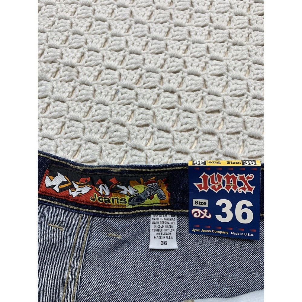 Vtg 90s Jynx Jeans Men Tag 36 Approx 34x30 Wide Baggy Skater Blue Denim Made USA - Picture 12 of 13